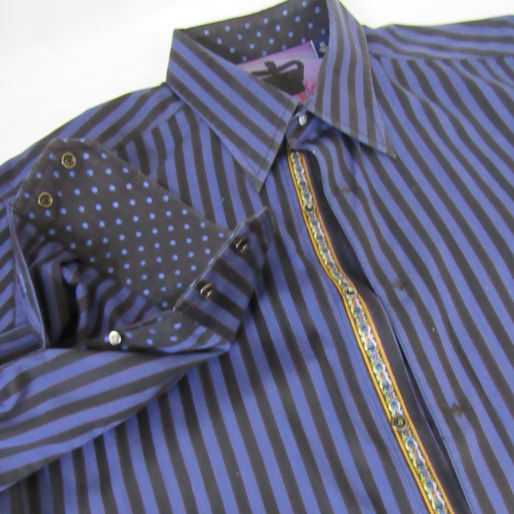 Robert Graham Crown‎ Purple Strip Snap Button Embroidered Shirt
